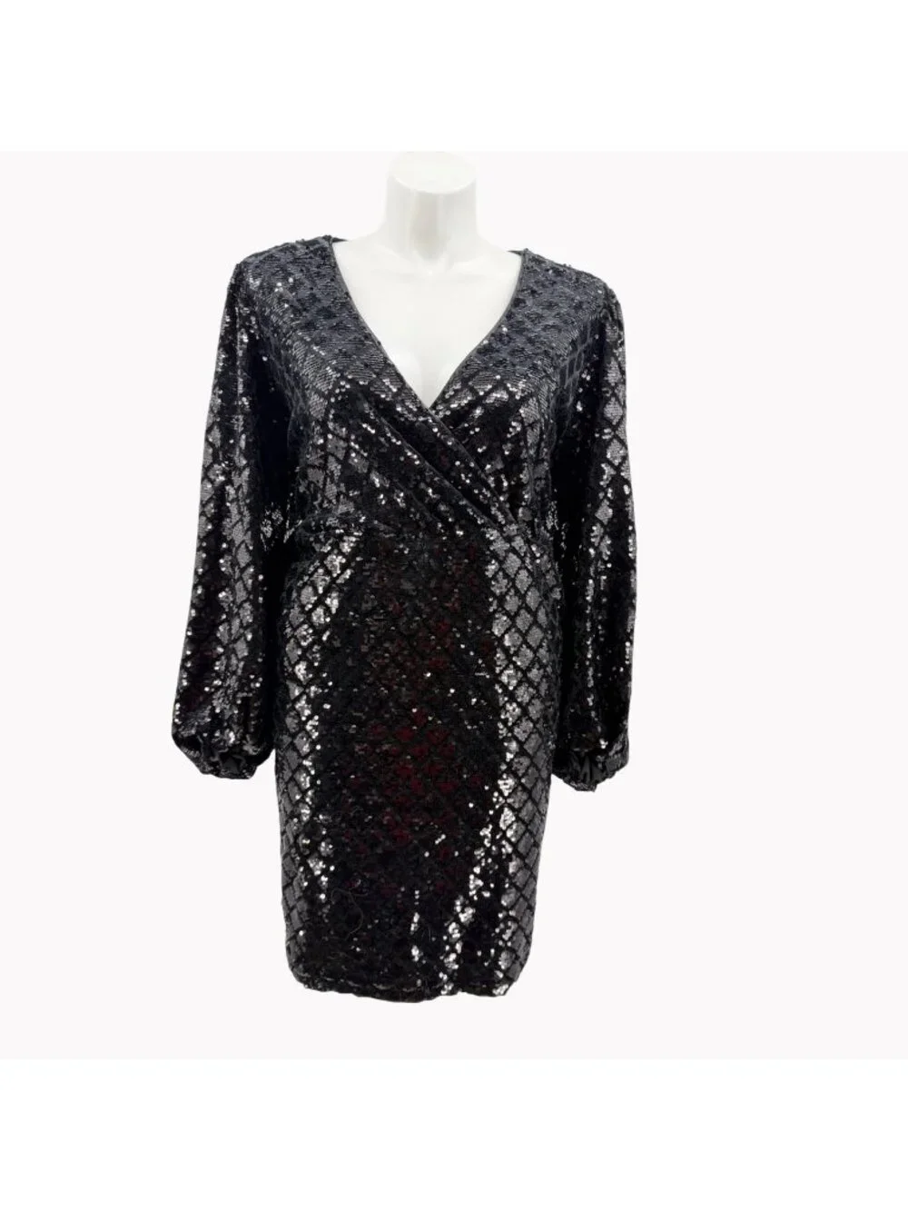 Torrid Black Sequin Surplice Mini Dress Size 22 Long Sleeve and Pockets New - Picture 1 of 12
